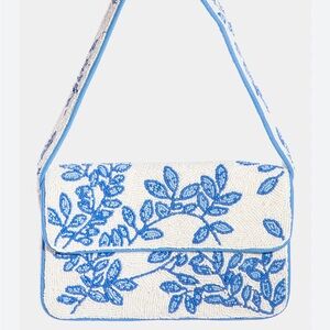 Blue and white beaded purse